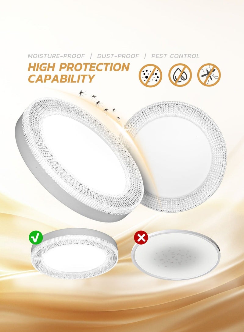 مودي مصباح سقف LED مُثبّت على السطح بتأثير الكريستال بقوة 36 واط - تصميم دائري عصري بقطر 23 سم، 3 درجات حرارة لونية، حماية للعين من الوميض، إضاءة منزلية عالية السطوع - Image 4